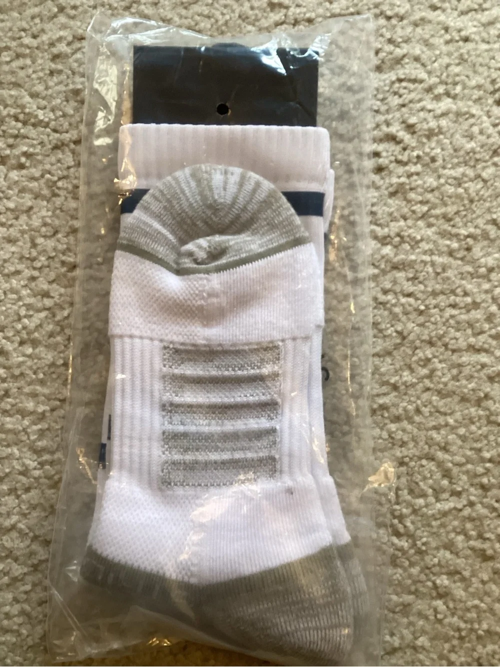 Strideline White Athletic Crew Socks — White with Navy Accents